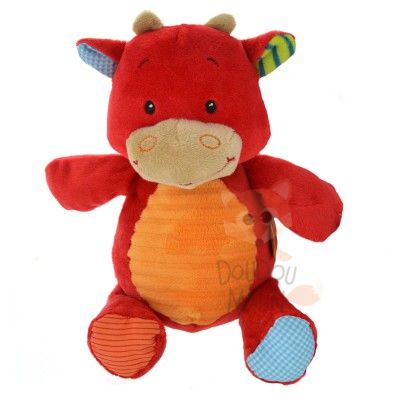  peluche pom vache rouge orange 